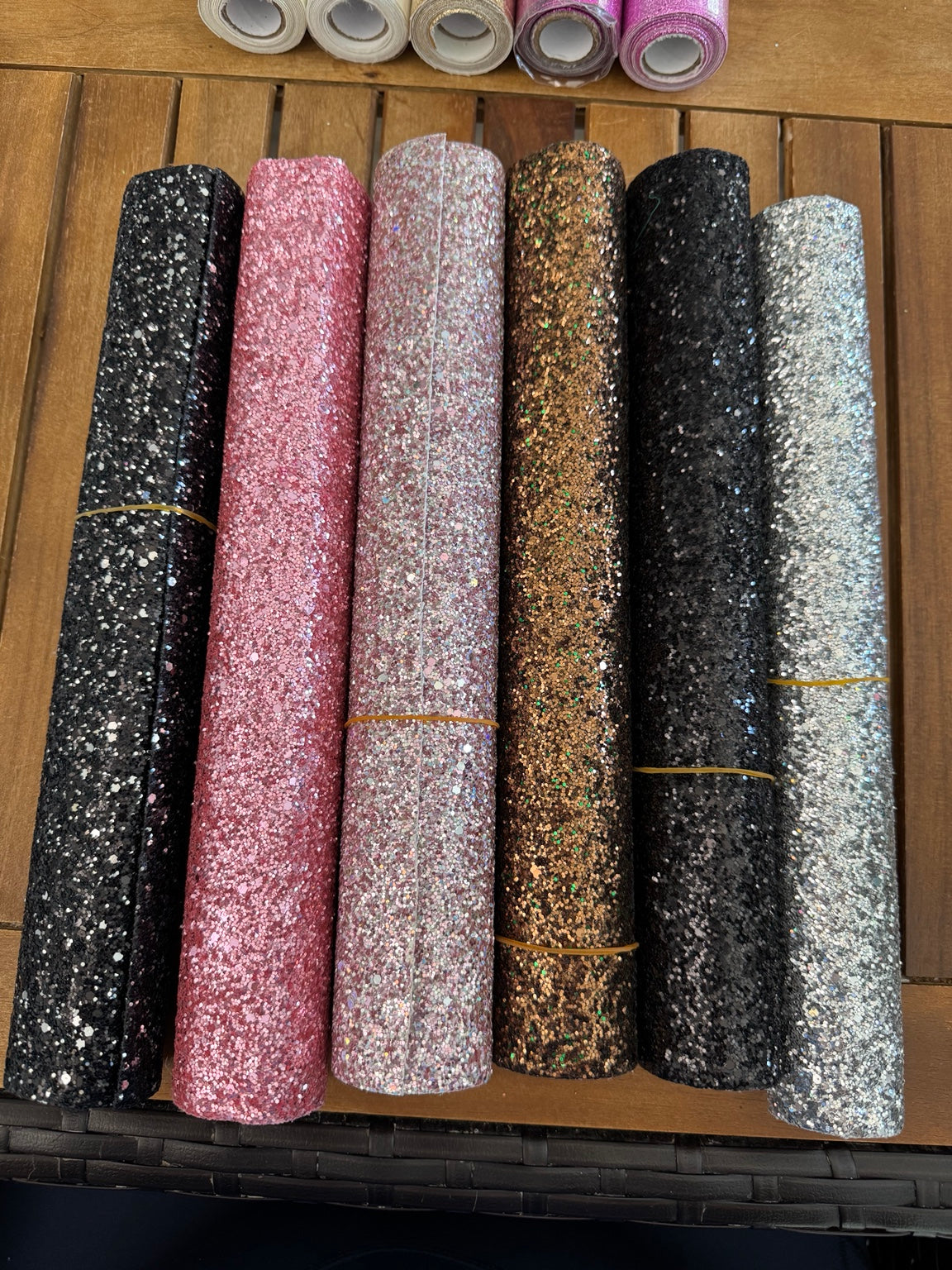 Chunky glitter faux leather rolls in six available colors