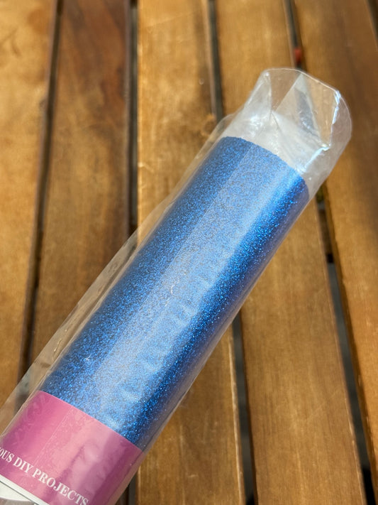 Blue fine glitter faux leather roll close-up