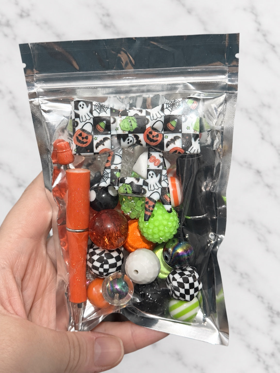 Spooky Checker – First Dibs Curated Pen + Bow Bead Bag