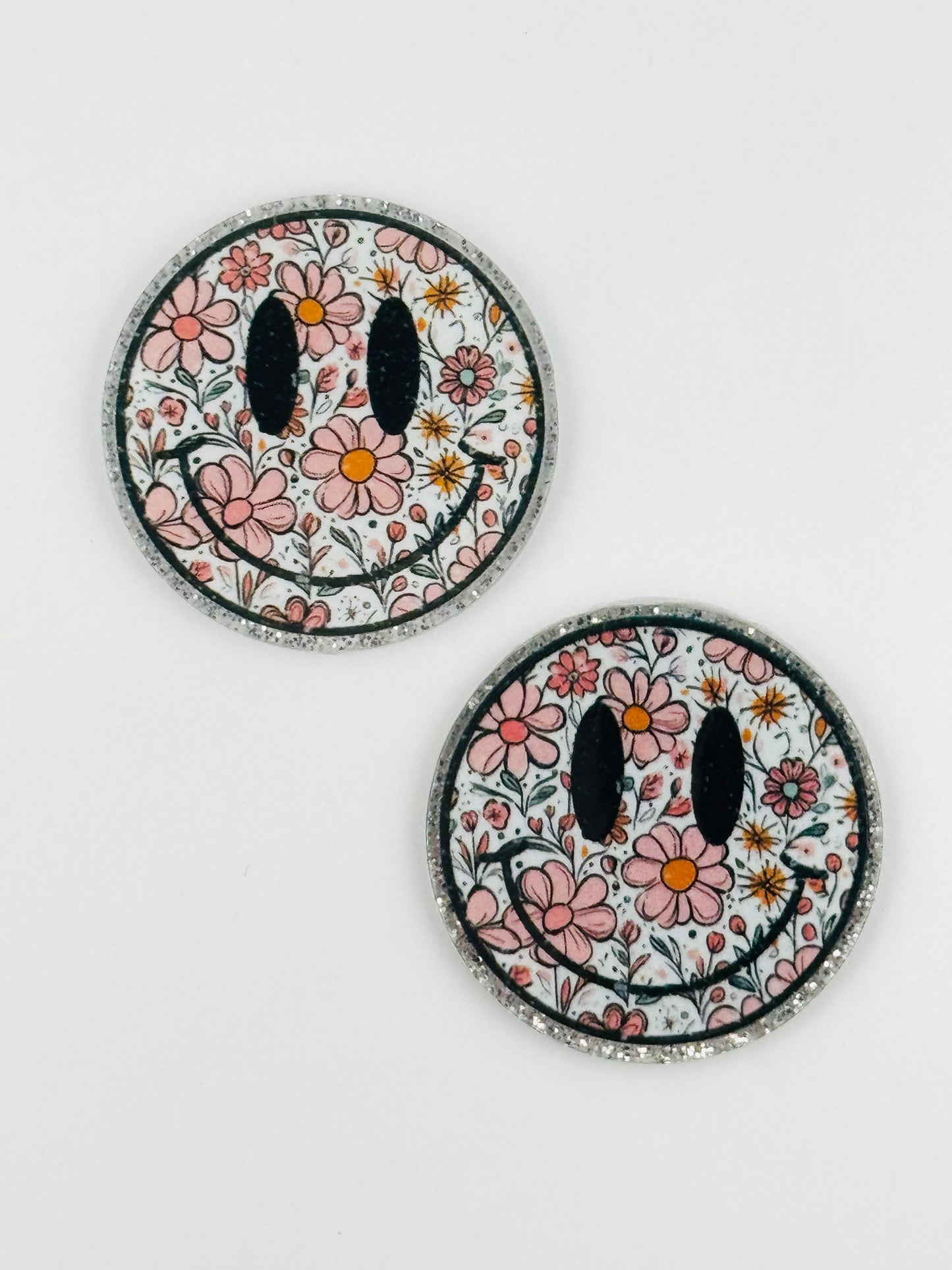 Glitter Acrylic Flatback ~ 158 ~ Floral Round Face