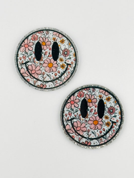 Glitter Acrylic Flatback ~ 158 ~ Floral Round Face