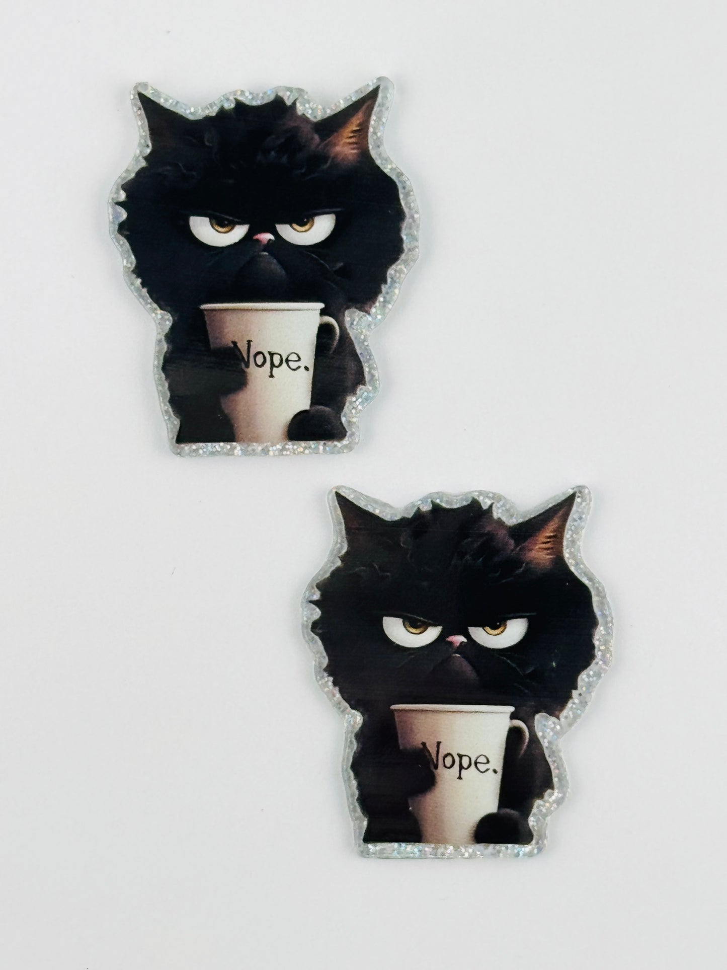 Glitter Acrylic Flatback ~ 228 ~ Nope Cat