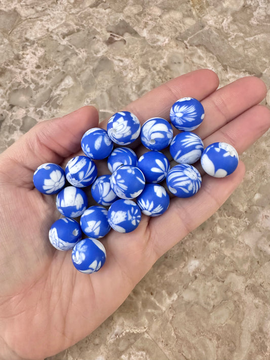 P275 Royal Blue Floral 15mm Print