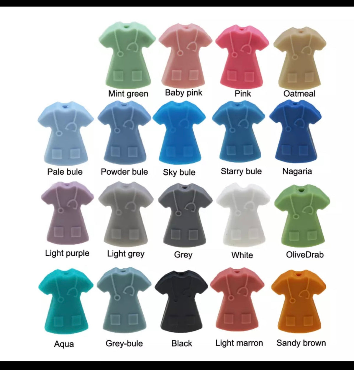 Scrub top focal color reference chart