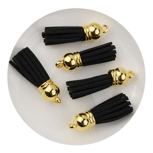 Keychain Tassel Gold Ring - Black