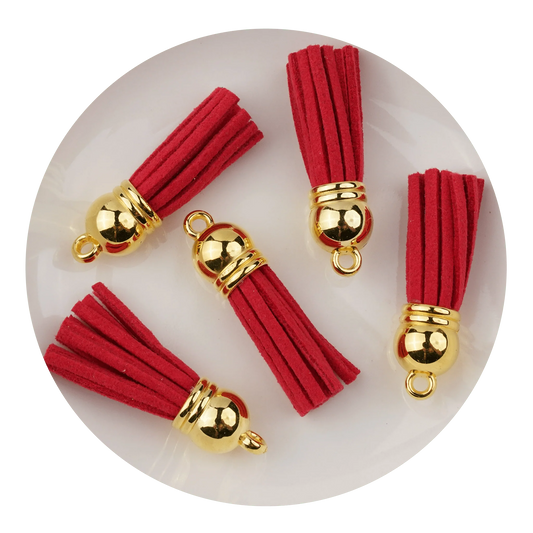 Keychain Tassel Gold Ring - Red