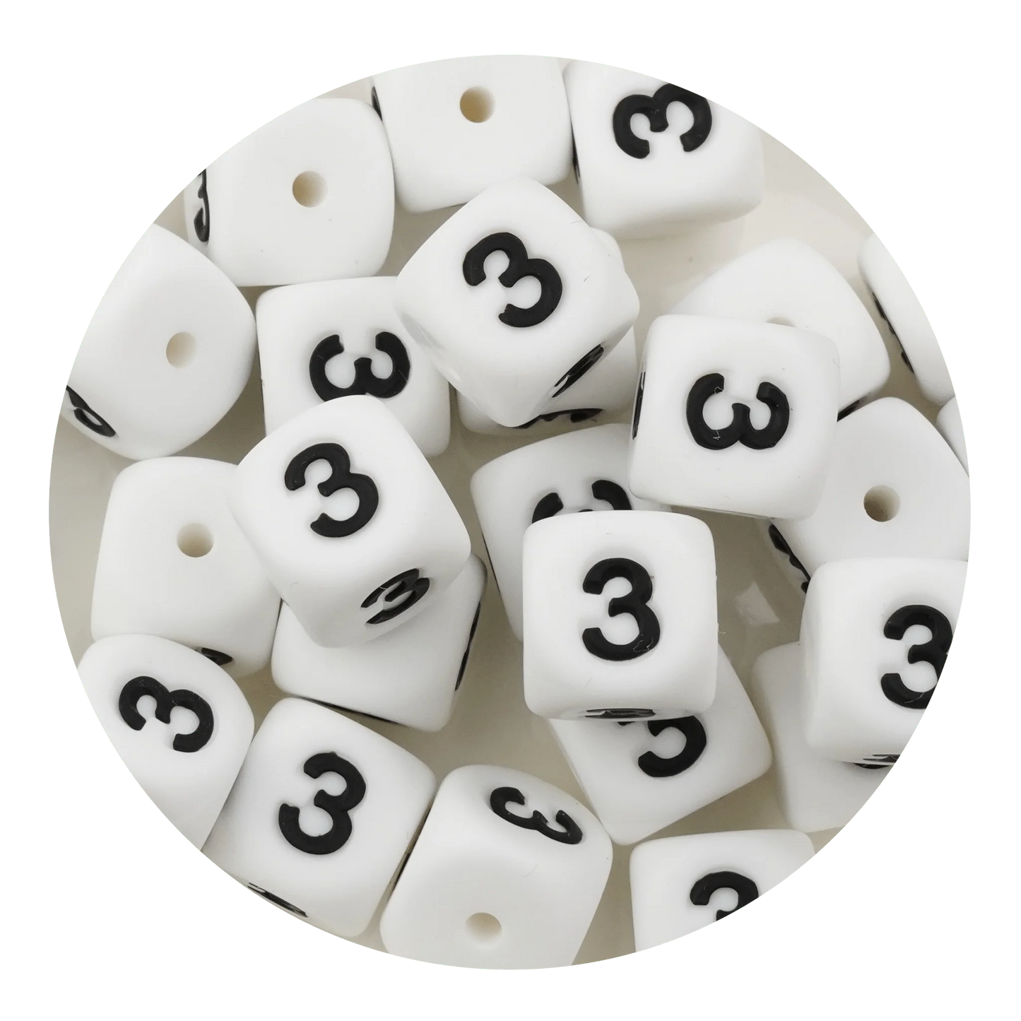 Letter & Number Square Silicone String Beads - White & Black (12mm - 25/bag)