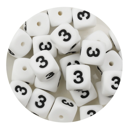 Letter & Number Square Silicone String Beads - White & Black (12mm - 25/bag)