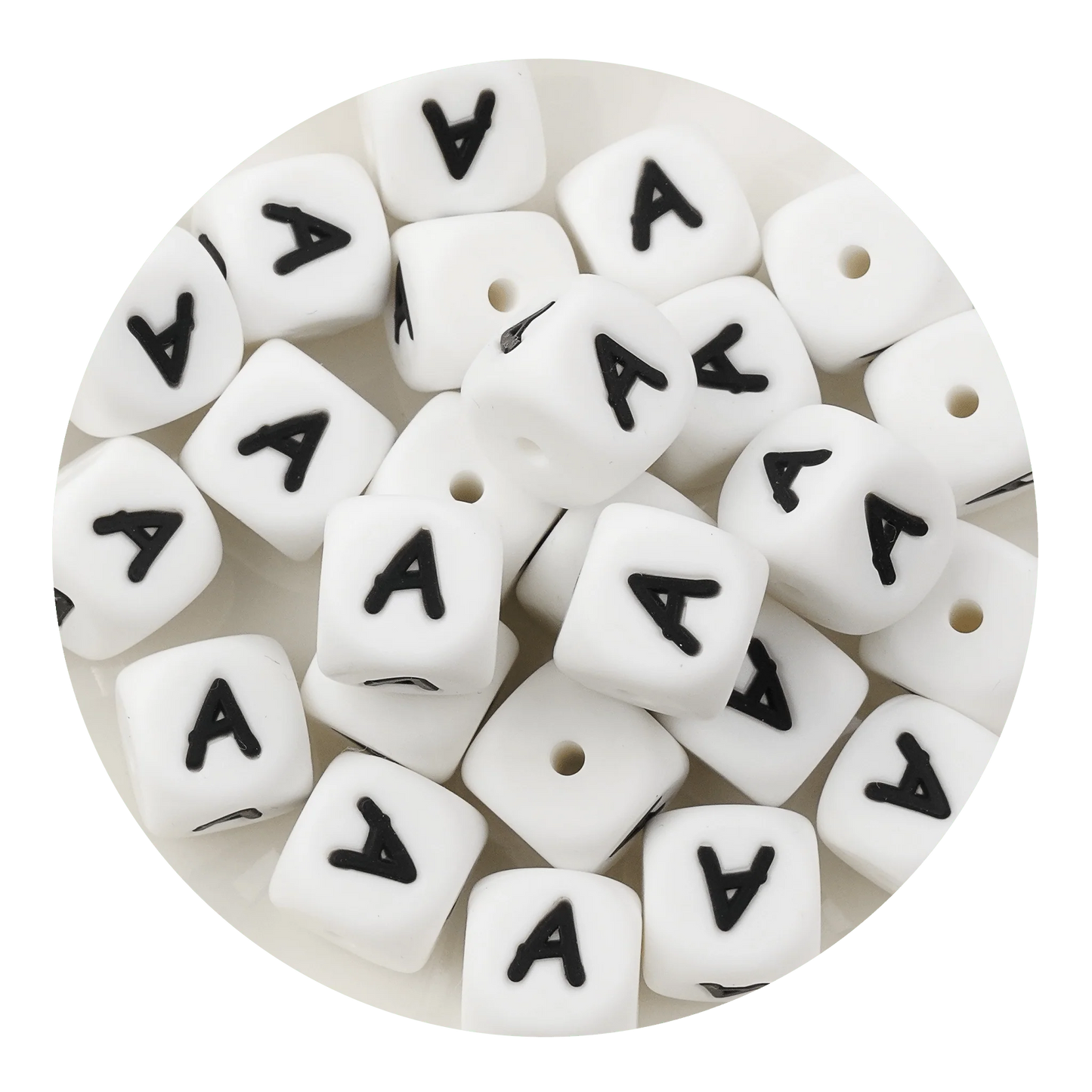 Letter & Number Square Silicone String Beads - White & Black (12mm - 25/bag)