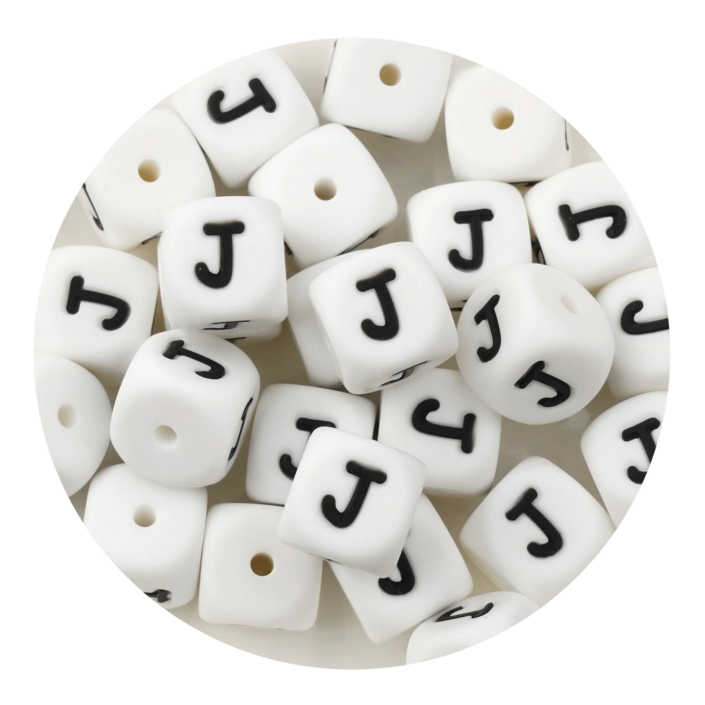 Letter & Number Square Silicone String Beads - White & Black (12mm - 25/bag)