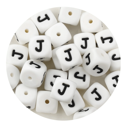 Letter & Number Square Silicone String Beads - White & Black (12mm - 25/bag)