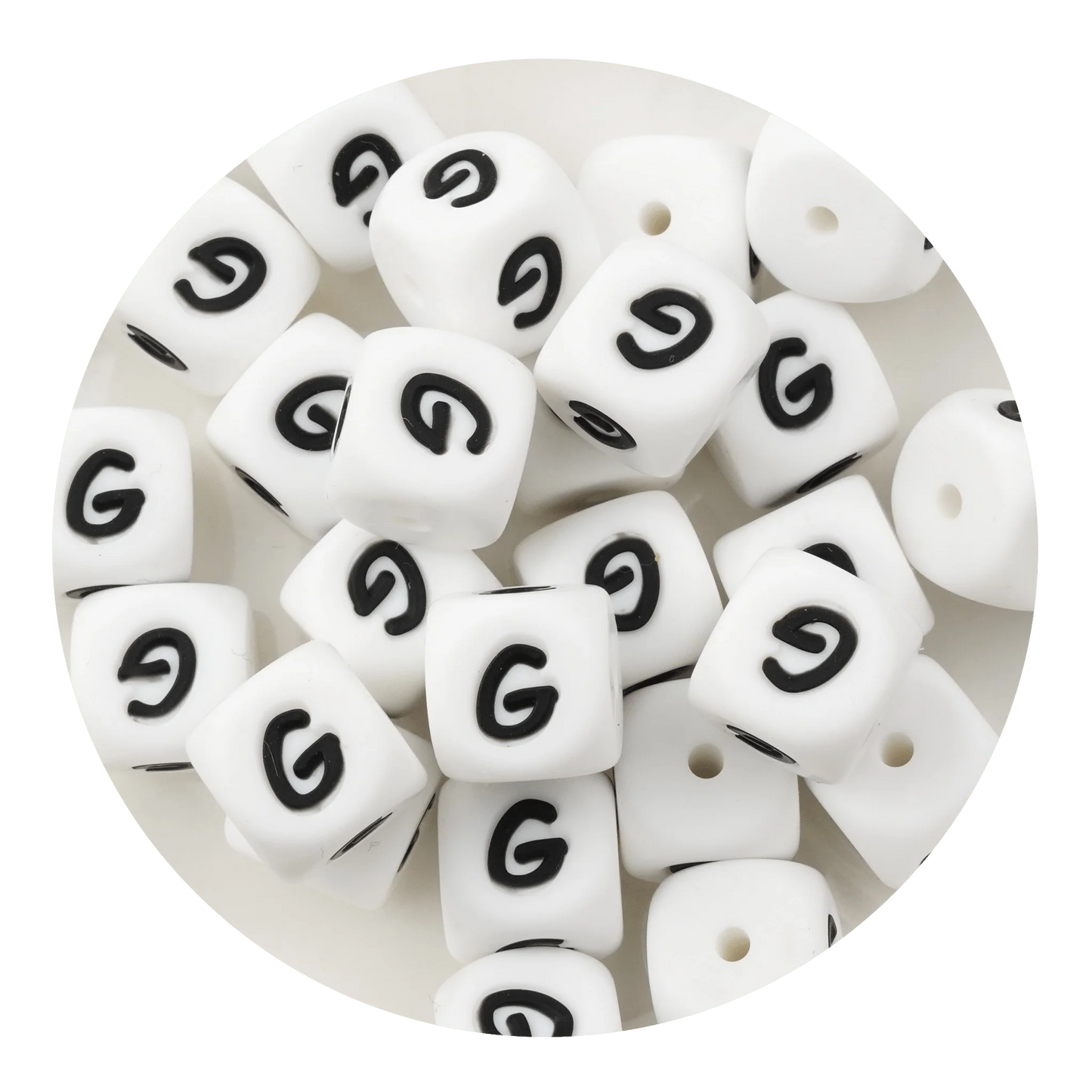 Letter & Number Square Silicone String Beads - White & Black (12mm - 25/bag)