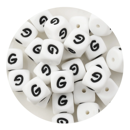 Letter & Number Square Silicone String Beads - White & Black (12mm - 25/bag)