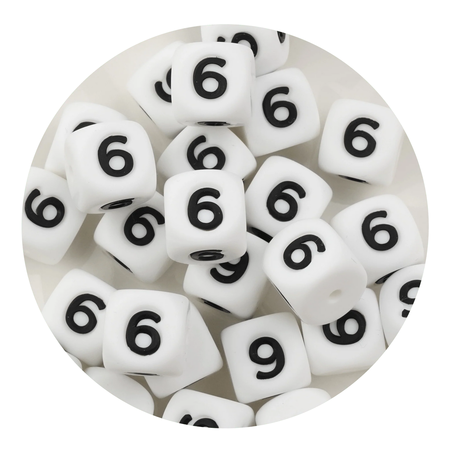 Letter & Number Square Silicone String Beads - White & Black (12mm - 25/bag)