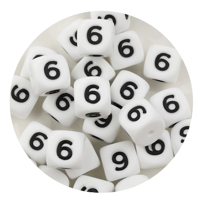 Letter & Number Square Silicone String Beads - White & Black (12mm - 25/bag)