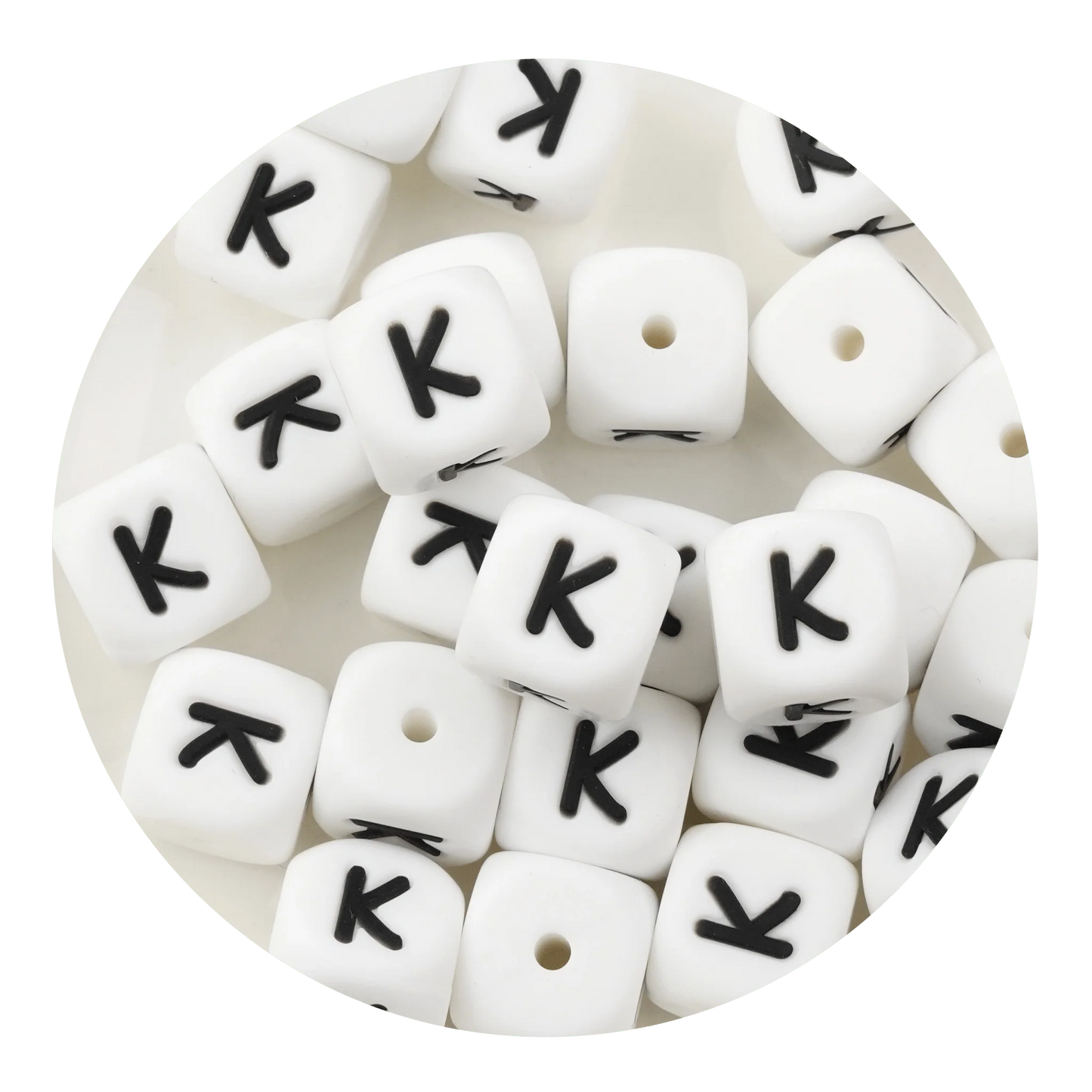 Letter & Number Square Silicone String Beads - White & Black (12mm - 25/bag)