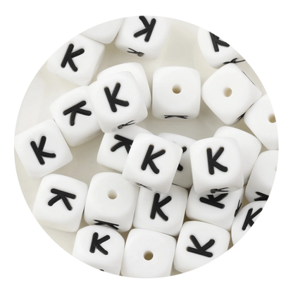 Letter & Number Square Silicone String Beads - White & Black (12mm - 25/bag)