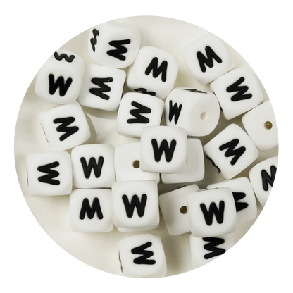 Letter & Number Square Silicone String Beads - White & Black (12mm - 25/bag)