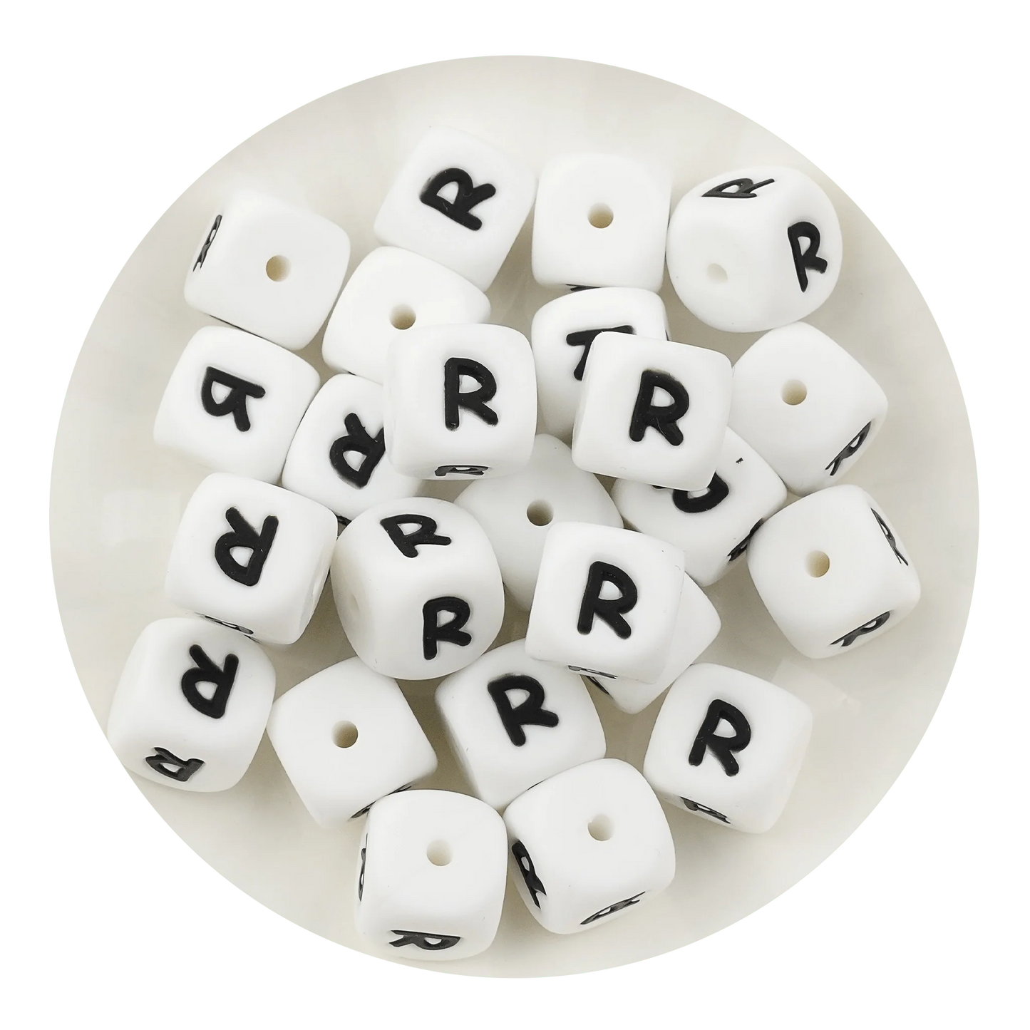 Letter & Number Square Silicone String Beads - White & Black (12mm - 25/bag)