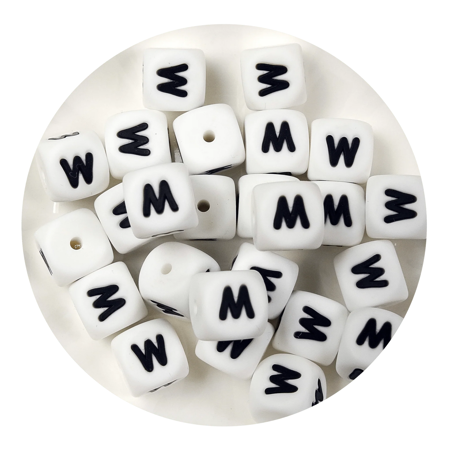 Letter & Number Square Silicone String Beads - White & Black (12mm - 25/bag)