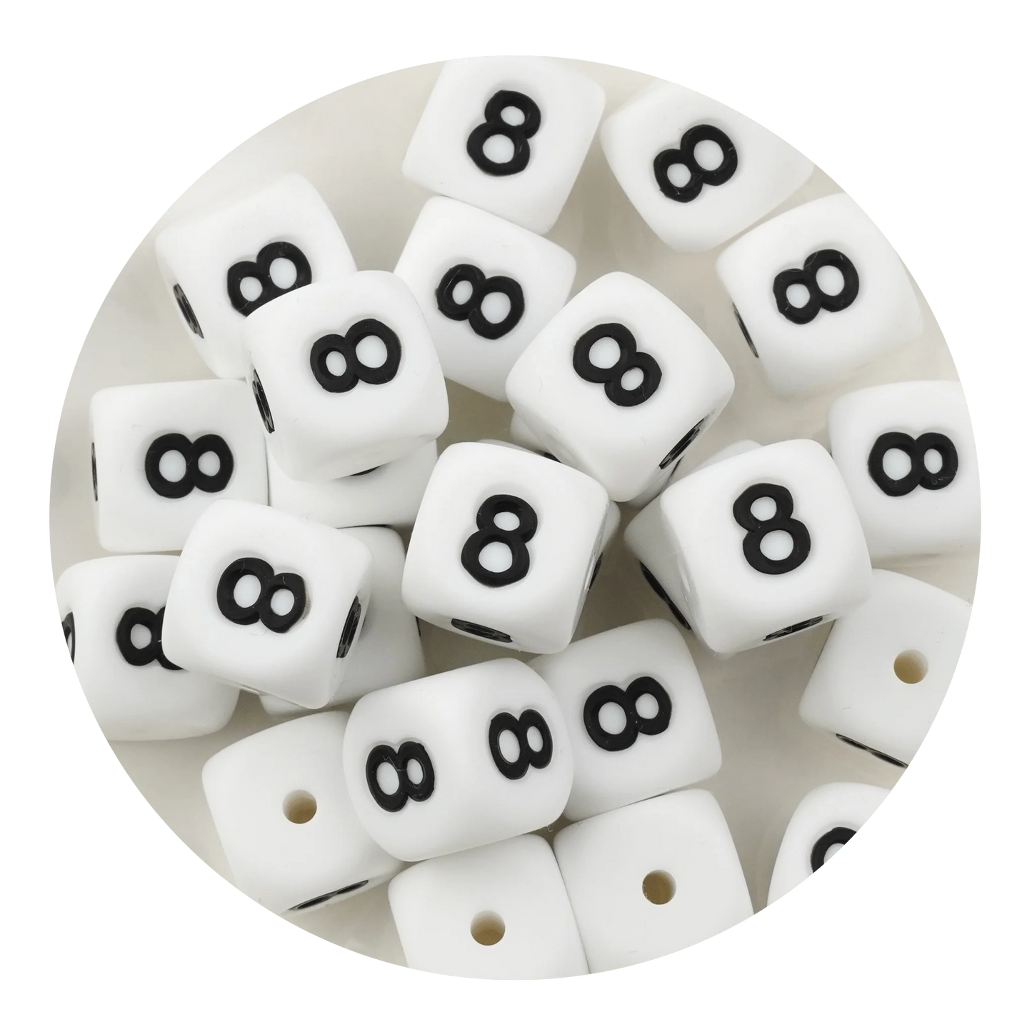 Letter & Number Square Silicone String Beads - White & Black (12mm - 25/bag)