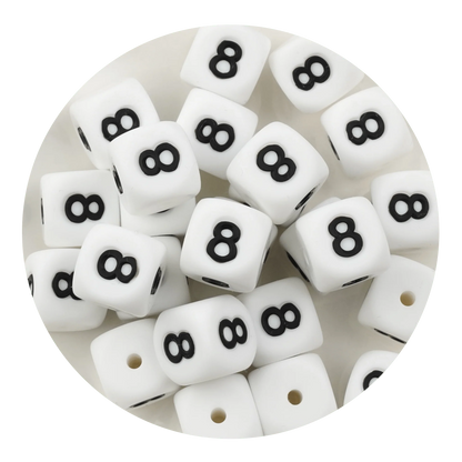 Letter & Number Square Silicone String Beads - White & Black (12mm - 25/bag)