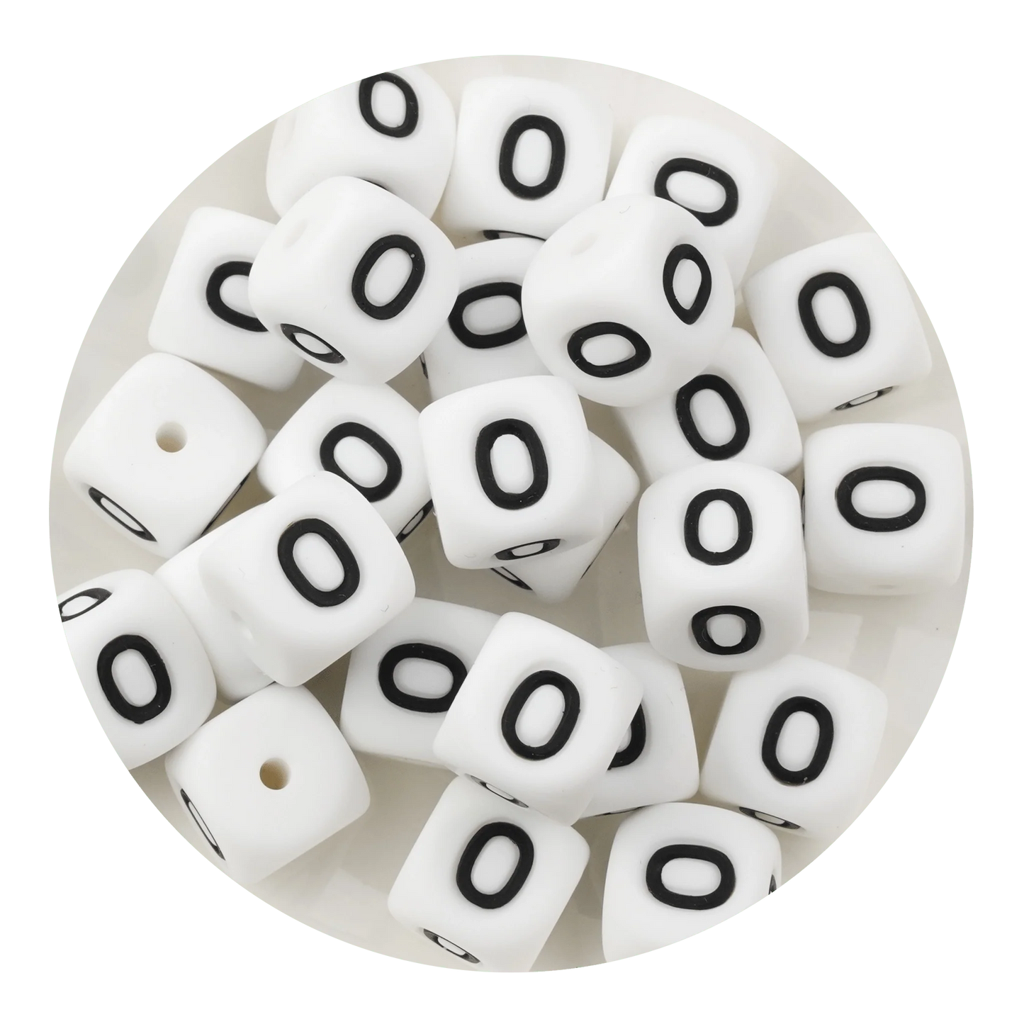 Letter & Number Square Silicone String Beads - White & Black (12mm - 25/bag)