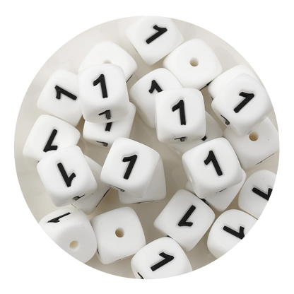 Letter & Number Square Silicone String Beads - White & Black (12mm - 25/bag)