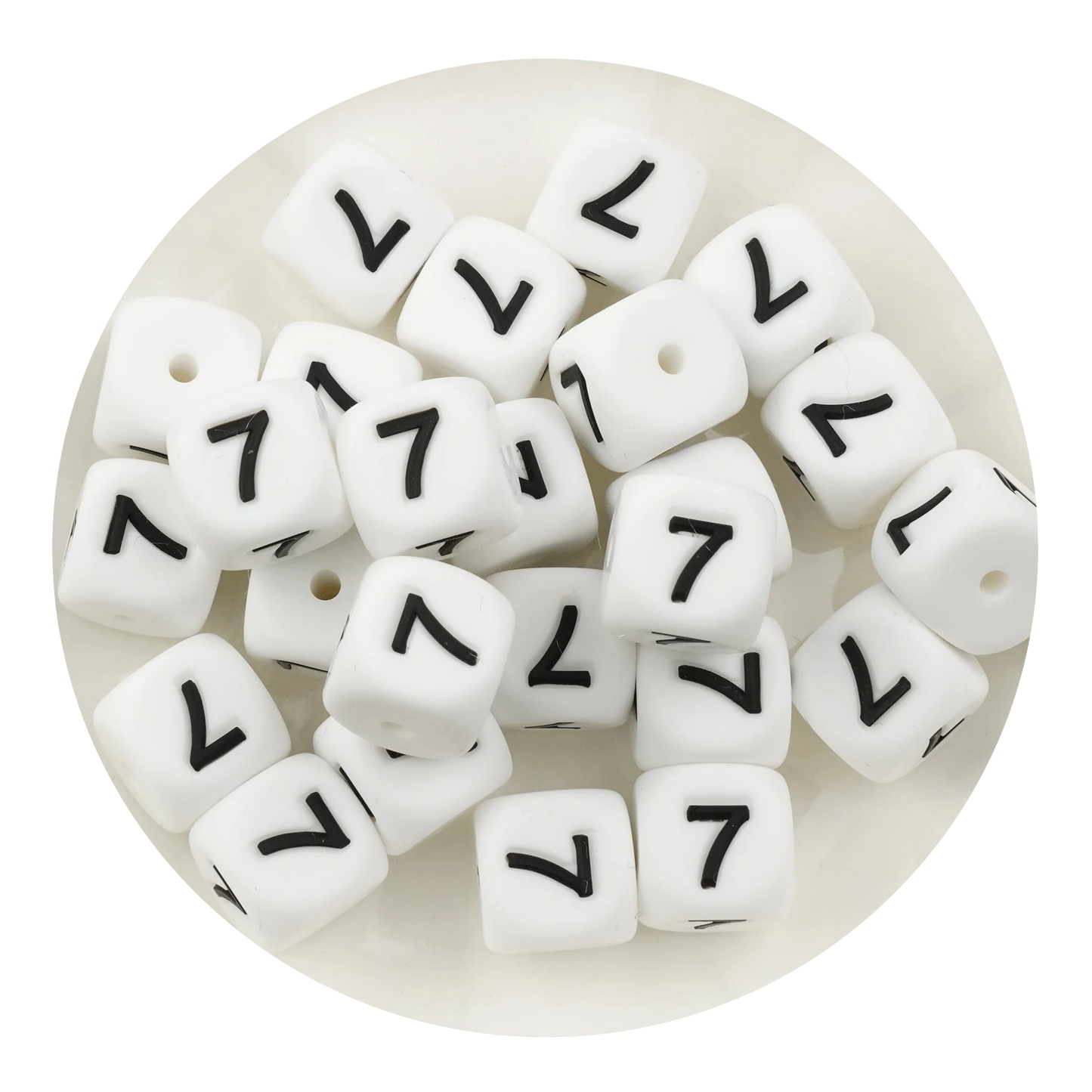 Letter & Number Square Silicone String Beads - White & Black (12mm - 25/bag)