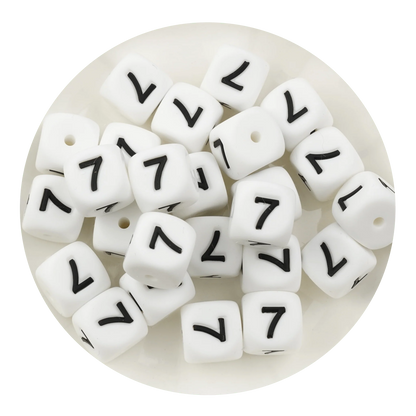 Letter & Number Square Silicone String Beads - White & Black (12mm - 25/bag)