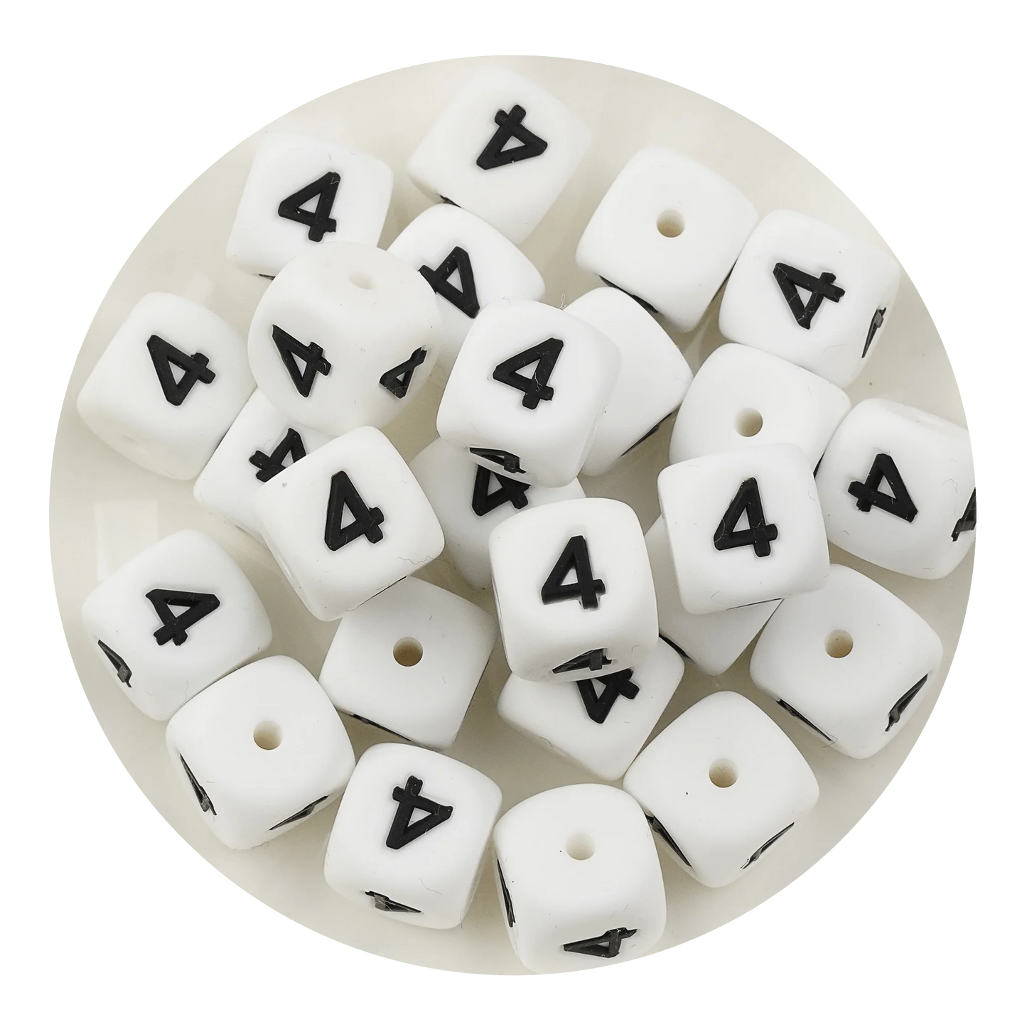 Letter & Number Square Silicone String Beads - White & Black (12mm - 25/bag)