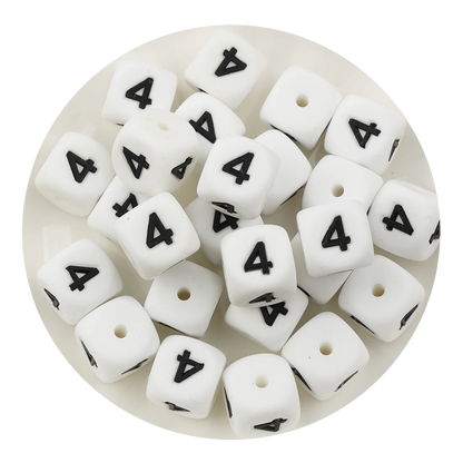 Letter & Number Square Silicone String Beads - White & Black (12mm - 25/bag)