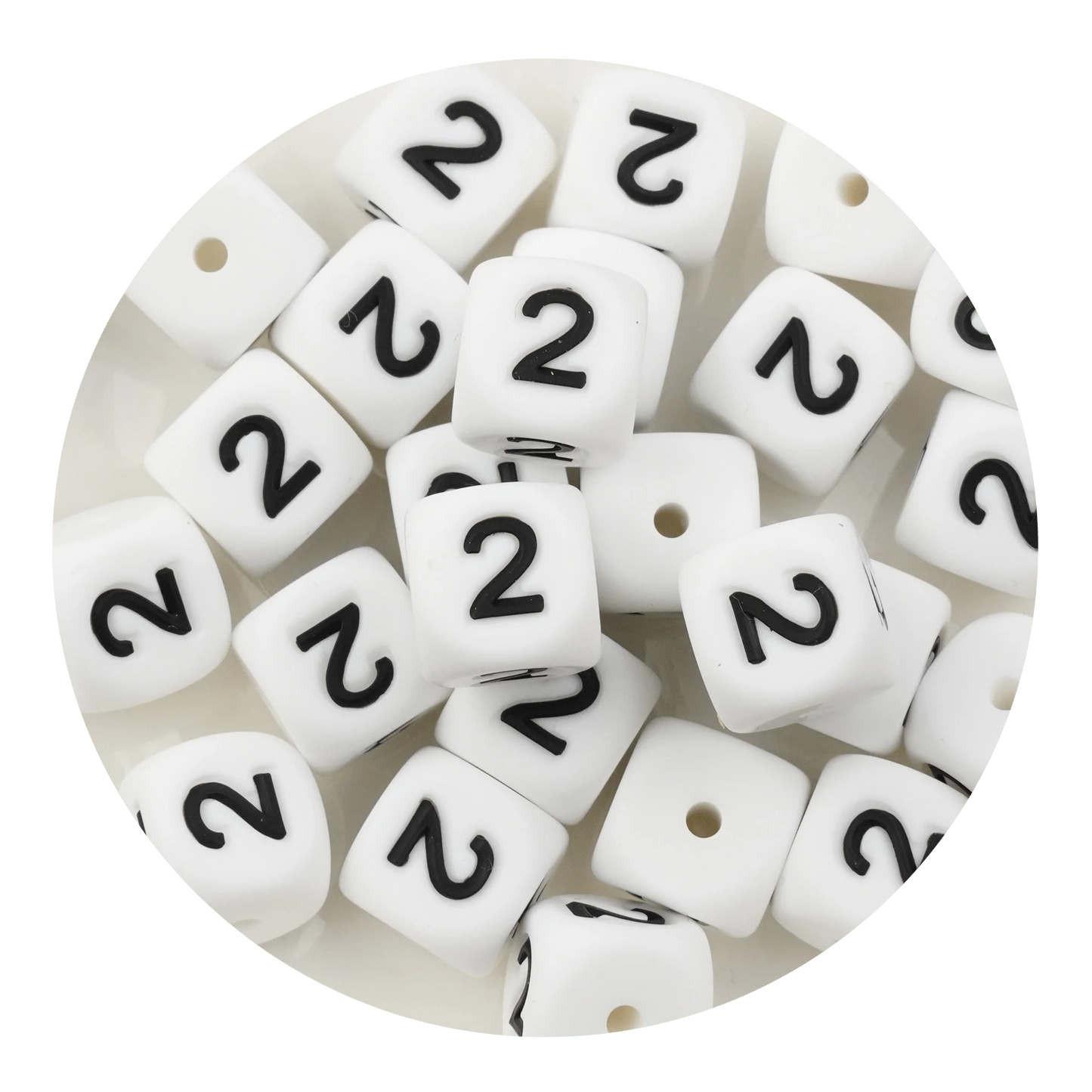 Letter & Number Square Silicone String Beads - White & Black (12mm - 25/bag)