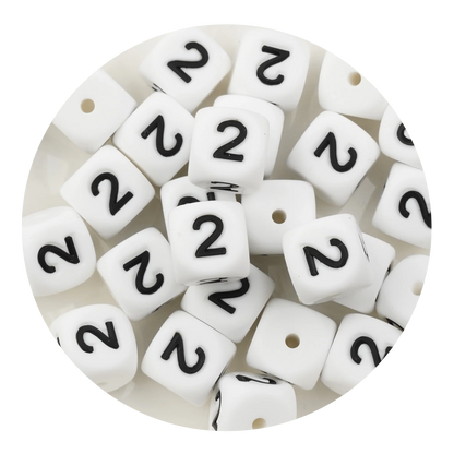 Letter & Number Square Silicone String Beads - White & Black (12mm - 25/bag)