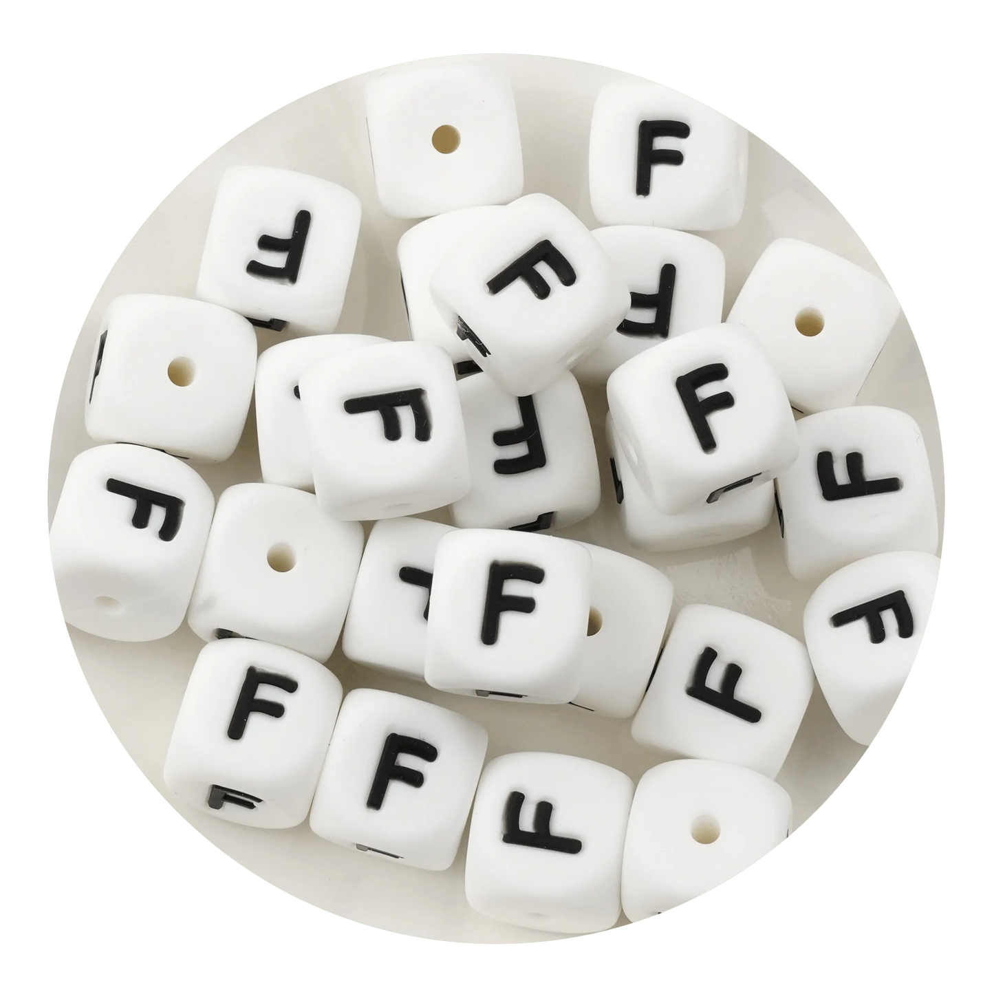 Letter & Number Square Silicone String Beads - White & Black (12mm - 25/bag)