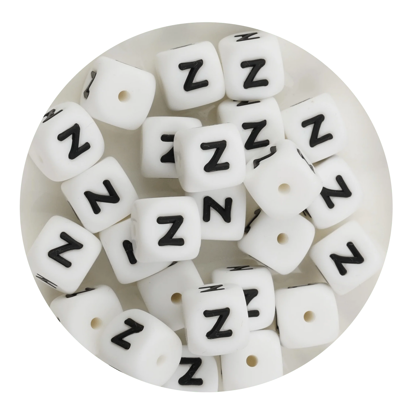 Letter & Number Square Silicone String Beads - White & Black (12mm - 25/bag)