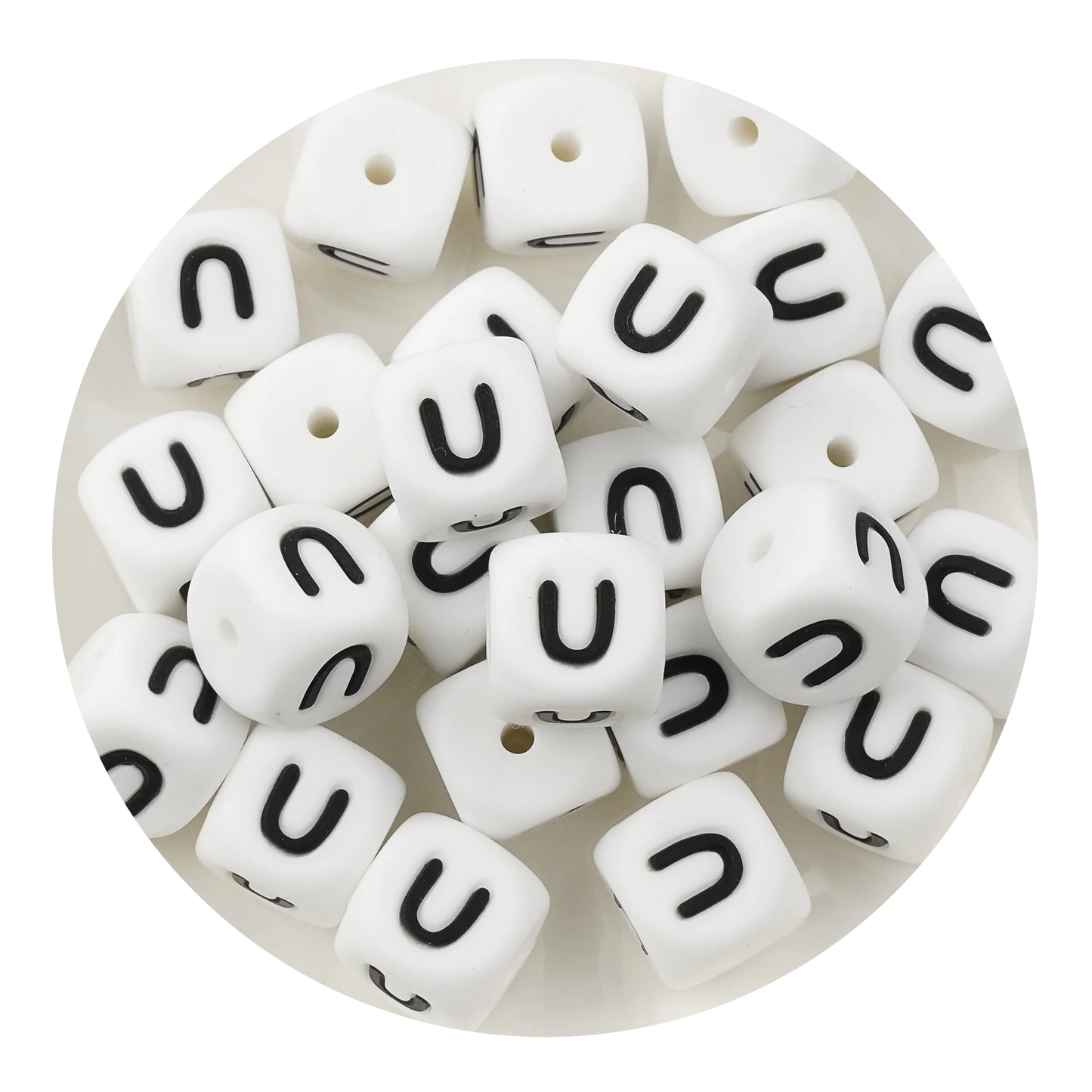 Letter & Number Square Silicone String Beads - White & Black (12mm - 25/bag)