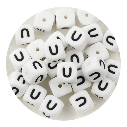 Letter & Number Square Silicone String Beads - White & Black (12mm - 25/bag)