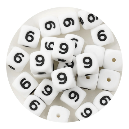 Letter & Number Square Silicone String Beads - White & Black (12mm - 25/bag)