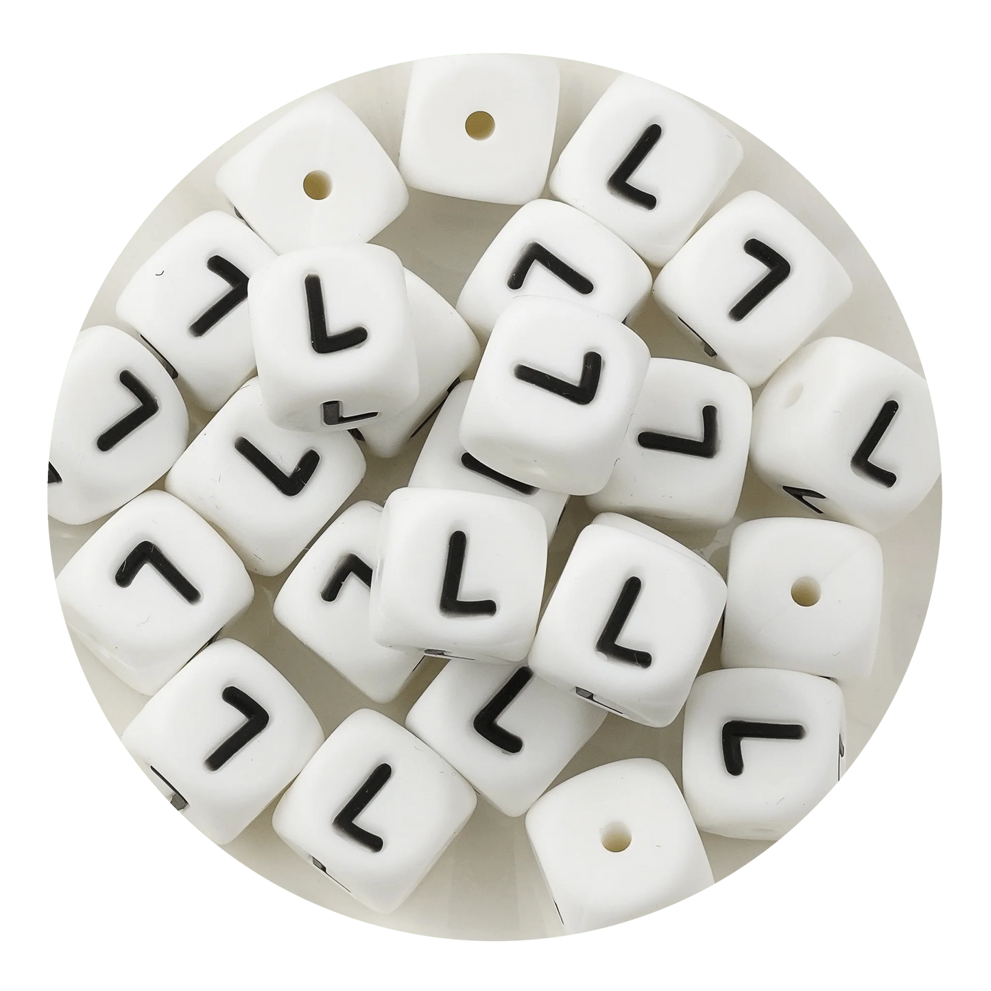 Letter & Number Square Silicone String Beads - White & Black (12mm - 25/bag)