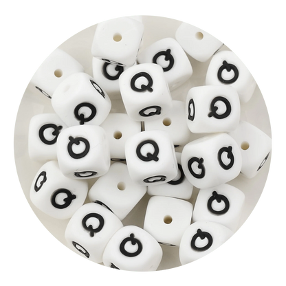 Letter & Number Square Silicone String Beads - White & Black (12mm - 25/bag)