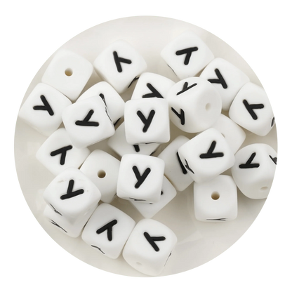 Letter & Number Square Silicone String Beads - White & Black (12mm - 25/bag)