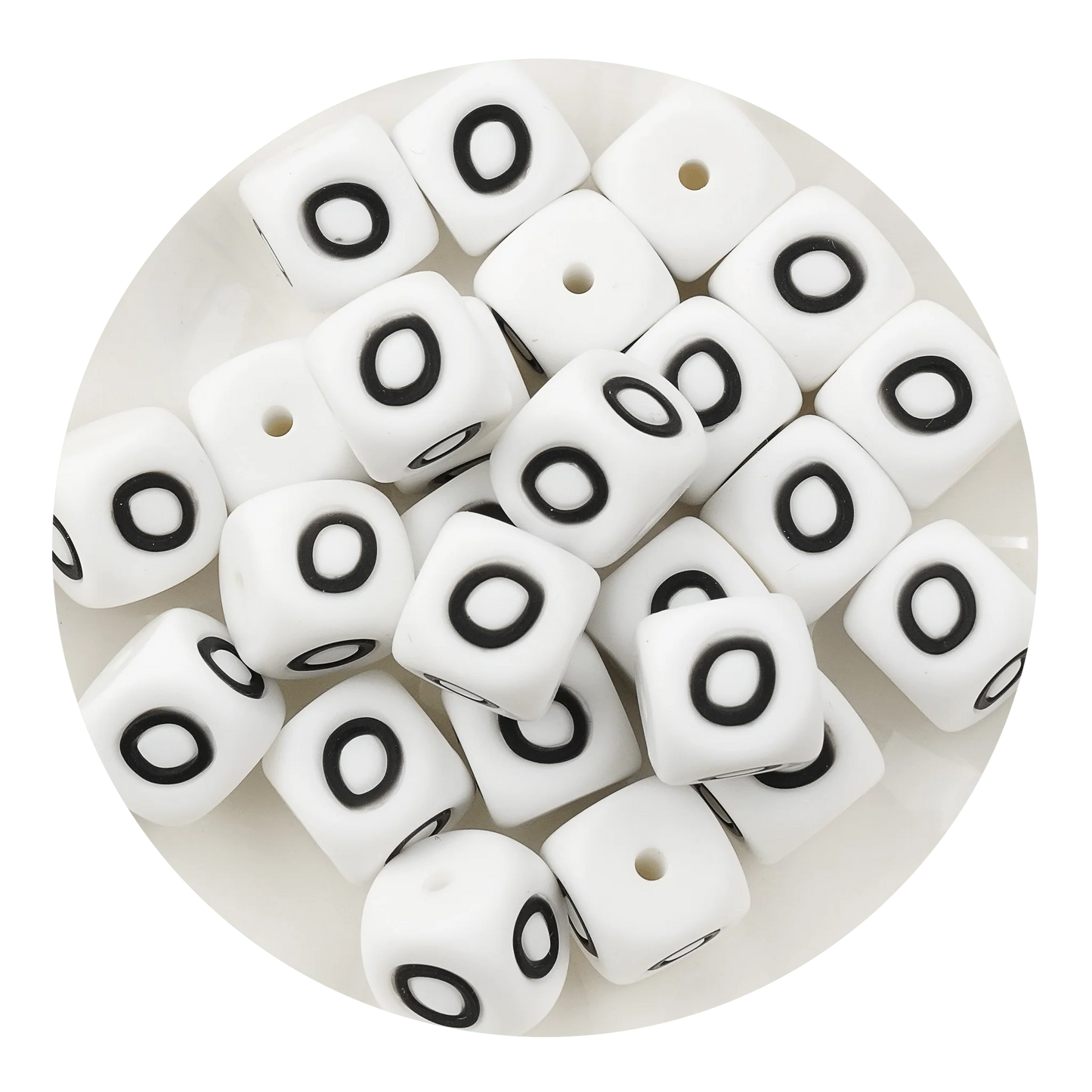 Letter & Number Square Silicone String Beads - White & Black (12mm - 25/bag)