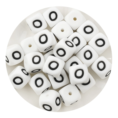 Letter & Number Square Silicone String Beads - White & Black (12mm - 25/bag)