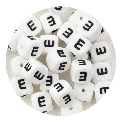 Letter & Number Square Silicone String Beads - White & Black (12mm - 25/bag)