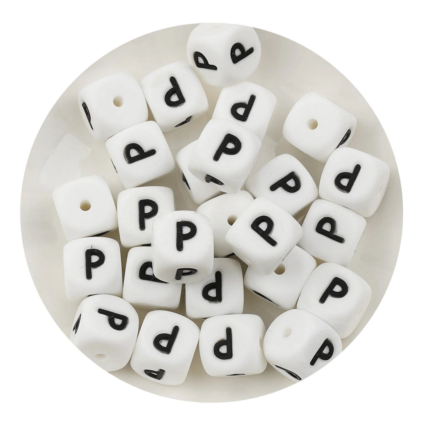 Letter & Number Square Silicone String Beads - White & Black (12mm - 25/bag)