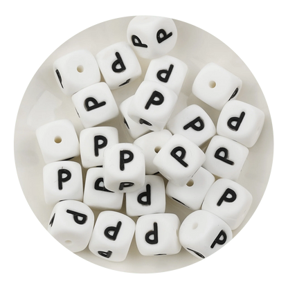 Letter & Number Square Silicone String Beads - White & Black (12mm - 25/bag)