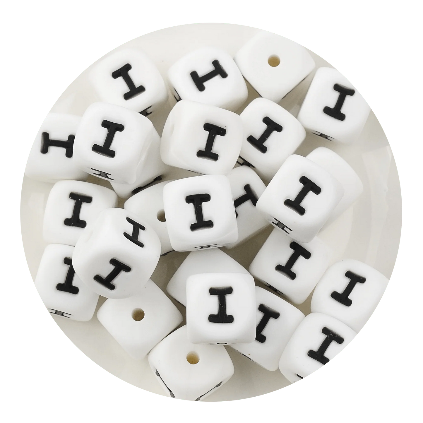 Letter & Number Square Silicone String Beads - White & Black (12mm - 25/bag)