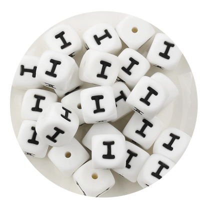 Letter & Number Square Silicone String Beads - White & Black (12mm - 25/bag)