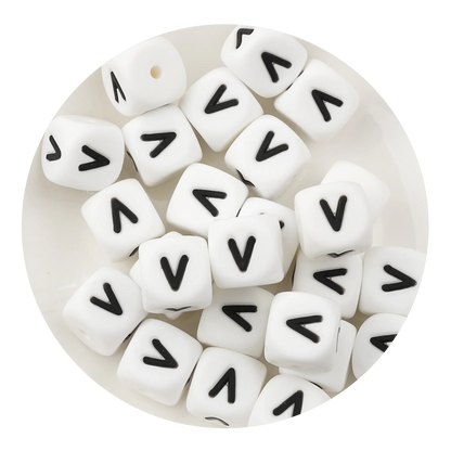 Letter & Number Square Silicone String Beads - White & Black (12mm - 25/bag)